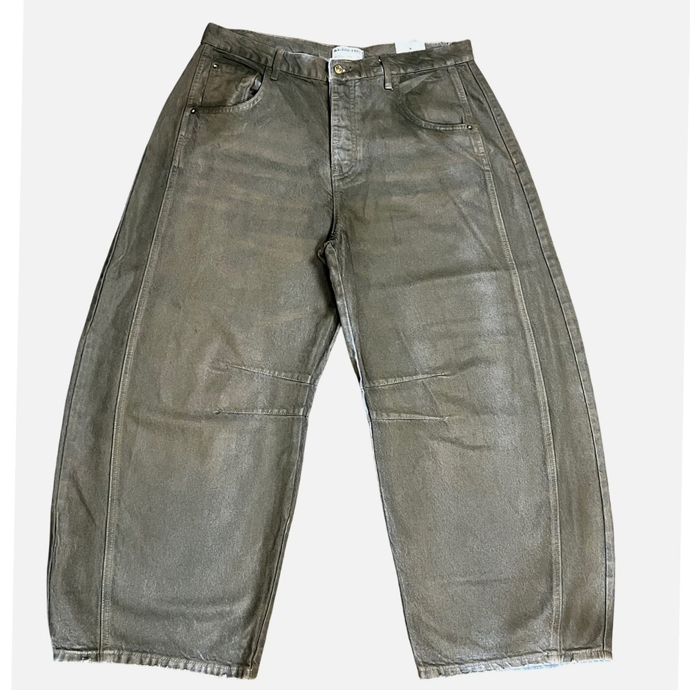 We The Free Good Luck Mid Rise Barrel Jeans Coated Metallic Bronze 31